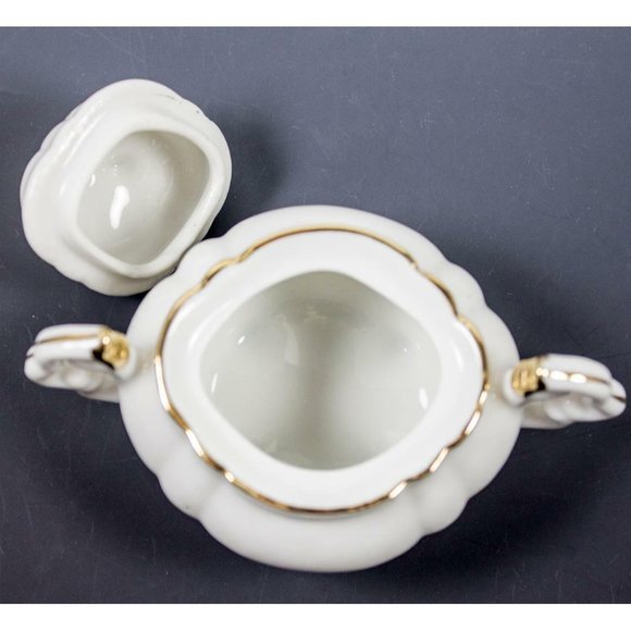 Vtg Lefton China Hand Painted White & Gold Cream & Sugar #5346 Child/Doll Size - Picture 5 of 12